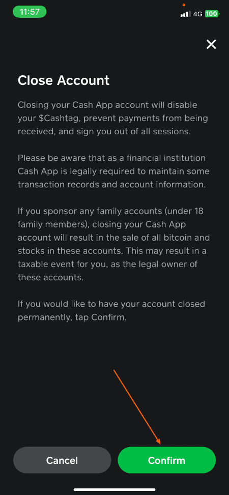 Step 4 Close Cash App Account