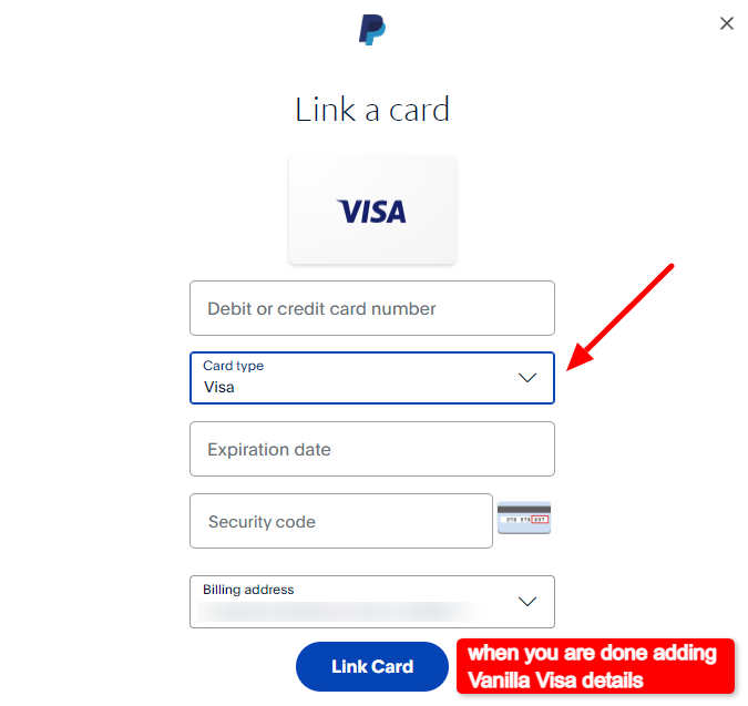 Add Vanilla Visa To PayPal